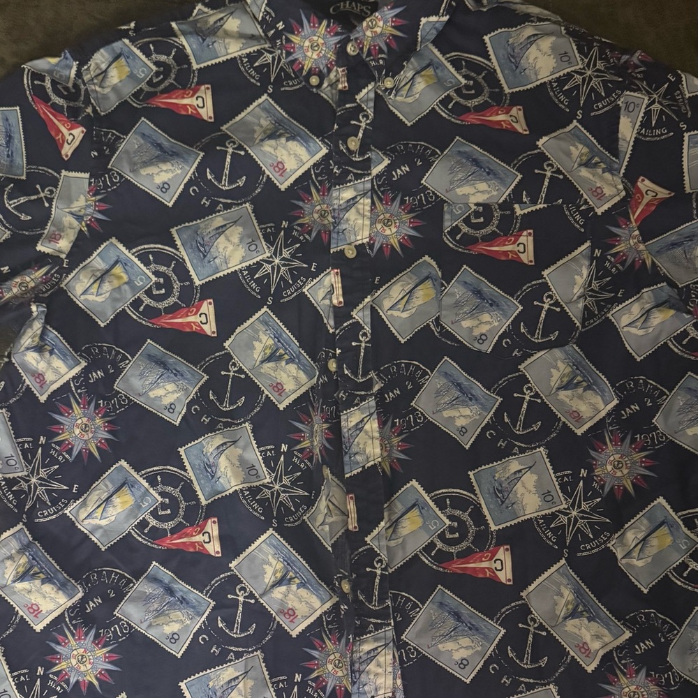Chaps Blue Casual Button Down Shirt